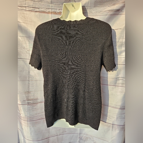 Karl Lagerfeld Black Rib Knit V-Neck Top, Black, Size L - Picture 4 of 9
